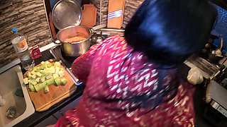 Red and Gold Dress Kitchen Play - Spanking, Blowjob, Doggy & Intense Orgasm 298