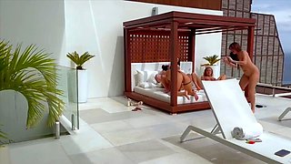 Epic outdoor lesbian fuckfest with big boobed beauties