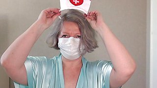 Busty Housewife Dresses up in Sexy Nurse Uniform. Chubby MILF with Big Butt Is Ready for Role-playing Party.