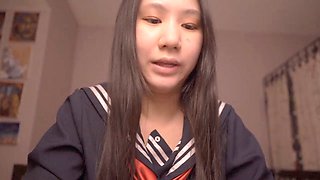 Cute Asian schoolgirl Alize Zaide has a solo adventure with a mature stud