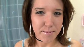 Pierced teen Nikkie Vixon enjoys sucking a dick indoors