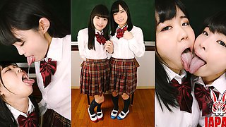 POV!! Double Lesbian Tongue Kiss with Long and Playful Schoolgirl Style - Hikari Mitsuki and Ena Yuzuriha
