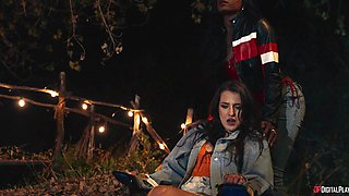 Sexy black August Skye hot threesome sex