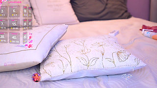 Your Mia in a Summer Dress on the Bed with a Dildo