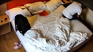 Cute amateur asian web cam girl playing with her toy