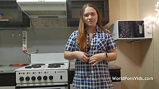A Plump Amateur Gets a Clitoral Orgasm Masturbating in the Kitchen