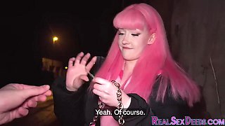 Public 21yo pinkhair babe cockriding