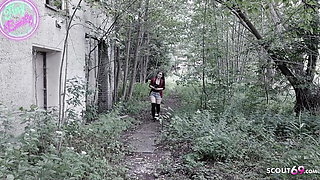 Halloween Story Roleplay - German Skinny Nerd Girl seduce to Fuck while hiking