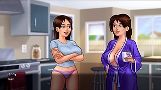 Horny guy helps his sexy roomie Jenny get a massive dildo in this wild summertime saga game