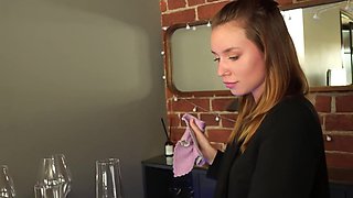 Russian Brunette's Bar Creampie and Facial