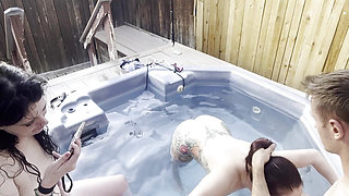 Dickflash Cleaner and 2 Girls Hot Tub Adventure(12) FFM Cleaner Helps Two Girls Clean Their Pipes and Cums on Their Faces