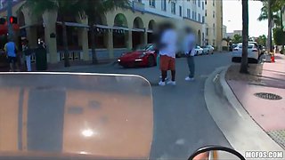 Hot natural exhibitionist fucks her dude in public