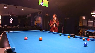 Big booty Thai GF plays pool and blowjob