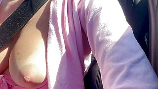 Sexy Car Ride with Horny Big Tits Milf Artemisia Love Flashing her juicy boobs and nipples