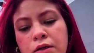 Redheaded fat MILF stripping and masturbating hard