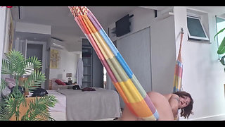 Young, Big-assed, Lactating Babe Showing off From the Window and Enjoying a Nice Blowjob