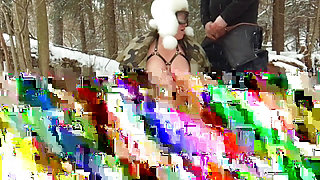 Stepmom sucks my in the winter forest.