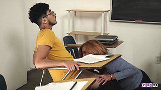 Gilf Goes Back to College part 2: Mature GILF Teacher Nade Nasty seduces student Andi James in right classroom