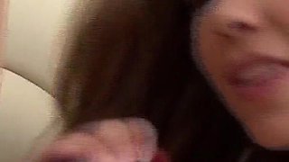 Two Sexy Teens Eat and Please Their Hairy Pussies with Toys on the Sofa