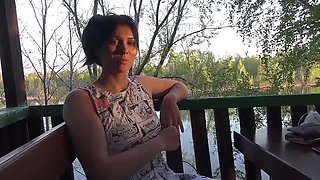 KristinaSlut Outdoor Public Flashing - Naughty Brunette Flashes Pussy Outside