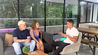 Hot Colombian teen Sara Blonde fucks her therapist in wild couples therapy - rough doggystyle & big cock cumshot!