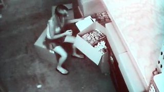 Stock room slut masturbating