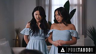 PURE TABOO Asian Stepsisters Lulu Chu  Kimmy Kimm Fulfill Their Stepdads Doppelganger Fantasy