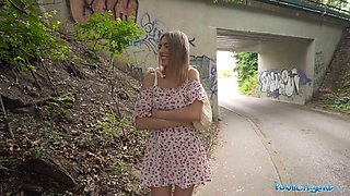 Watch this blonde babe with the cutest ass in public get drilled hard in a public place