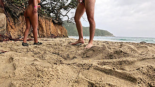 Fucking a tourist with tight pussy on a public beach someone discovers us but we don't stop until we cum inside.