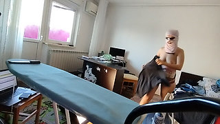 Sexy Brunette with Hairy Pussy, Doing Housework Naked.
