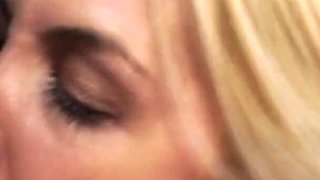 Slutty blonde secretary bounces her big boobs