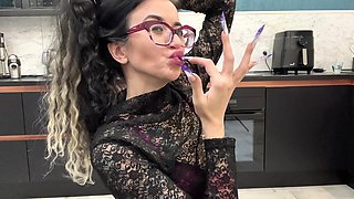 Long Nails, Glasses and Face, New Shape and New Length, Handjobs with Spit