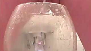 Pee in the Glass and Pouring Pee Over Myself and My Big Tits and Little Tease Pee From My Nipples