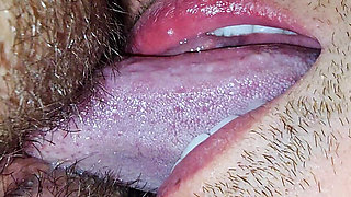 Full length hairy pussy licking & fingering close up