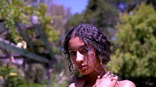 Hot nude latina teen jumps into the pool