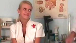 The gynecologist fucks his blonde nurse who loves to masturbate with big dicks