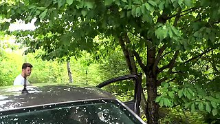 Amateur milf car outdoor handjob