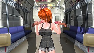 3D Hentai Red-haired Girlfriend in the Subway Agreed to Give Us a Blowjob with a Friend