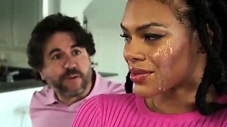 Sexy ebony stepmom lets stepson fuck her all over the house