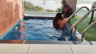 Komal was getting into the swimming pool for the first time, the husband was getting down from behind, fucking in the water itself.