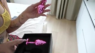 Dirty Slut Nka Legran Fucks Courier for Free Sex Toy Fitting - Blonde Babe with Big Ass Gets Butt Plug and Cum