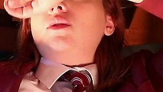 Hot British Schoolgirl Sucks Anonymous Cock at the Milking Table
