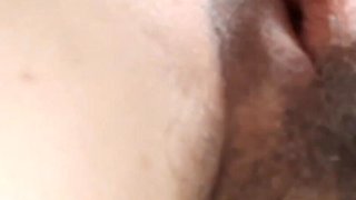 Rubbing Her Giant Clit and Big Hairy Pussy with the Head of My Cock.