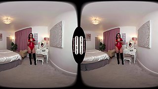 Summer Fox Red Pvc Bodysuit With Spanking Paddle & Black Dildo Taunt & Tease Test - 8k Vr