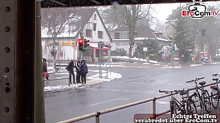 German couple casting on the street in Berlin