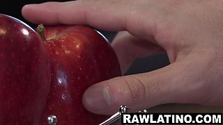 Latino jock Sly humps bed jerking off while watching porn