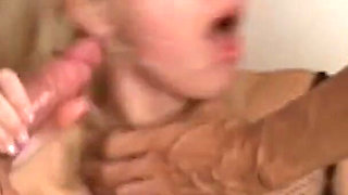 Angela Stone takes two cocks and blows them up