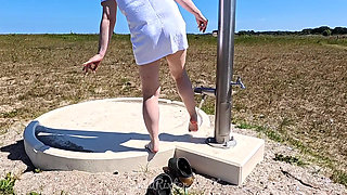 My Bold, Pantyless Walk to the Beach and Back - Every Step Making Me Feel Exposed