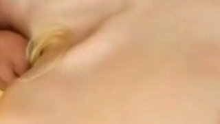 Blonde surrounded by cocks