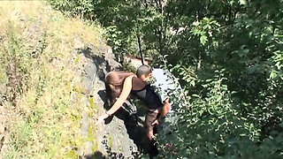 Young and sexy brunette in black stockings gets fucked in common places